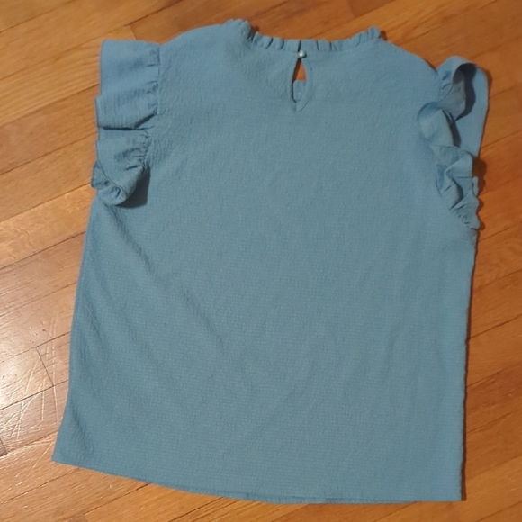 Blue Ruffled Work Blouse - Picture 2 of 4